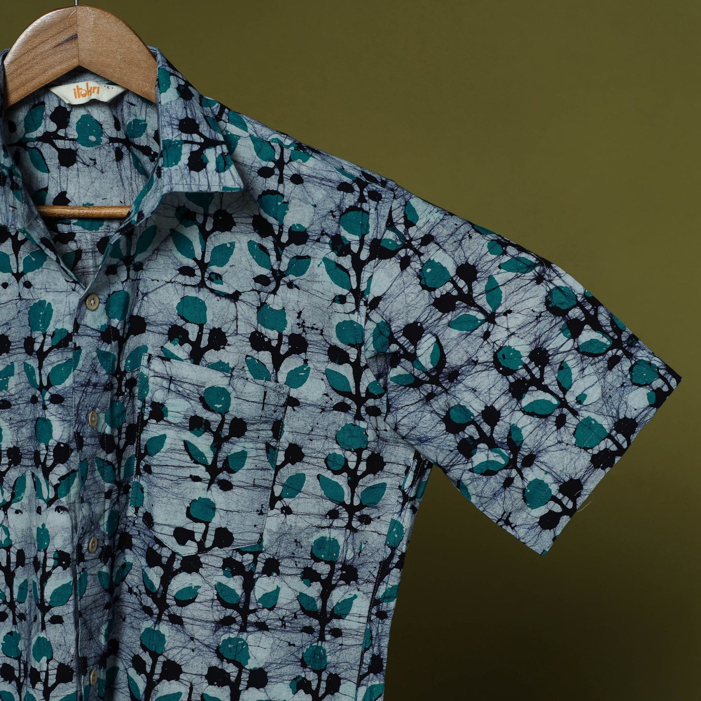 Half sleeve cotton men hand block batik print shirt 12