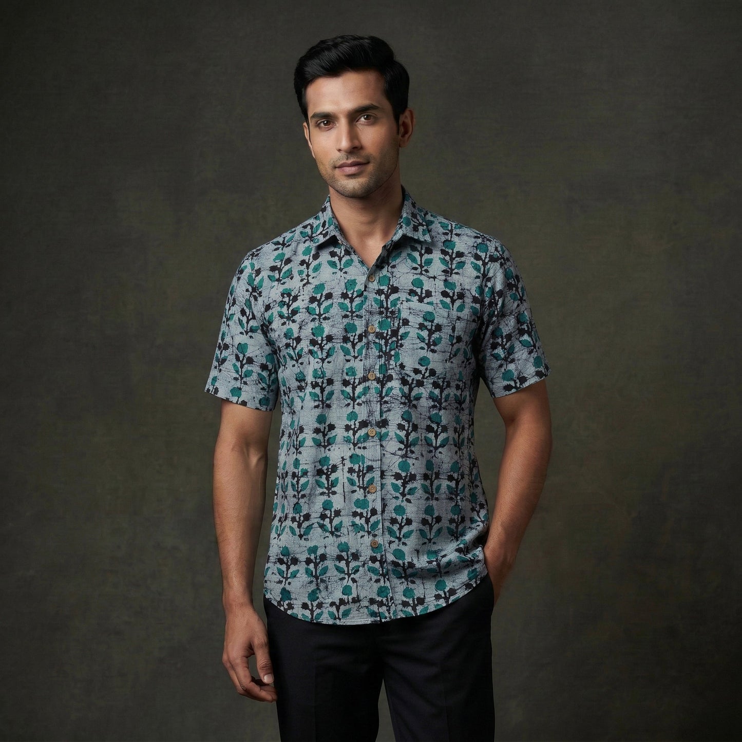 Half sleeve cotton men hand block batik print shirt 12