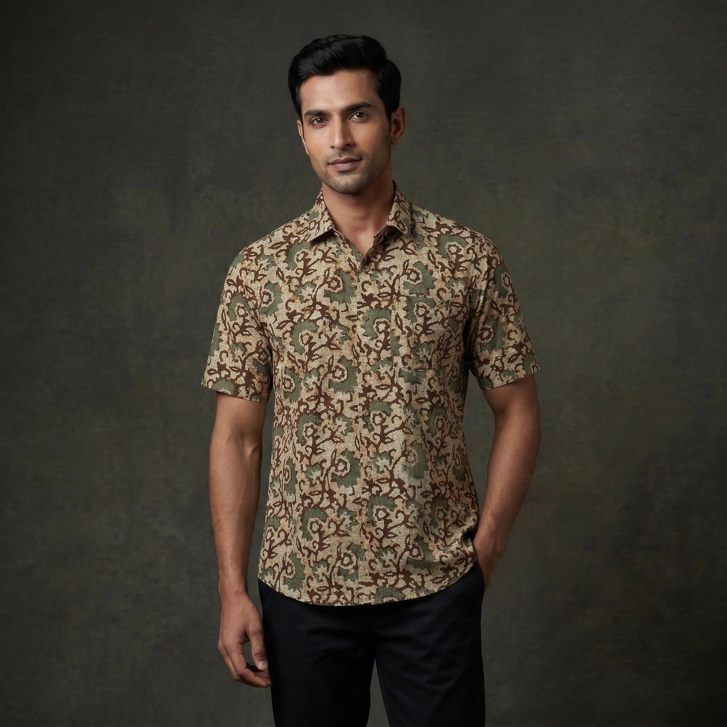 Half sleeve cotton men hand block batik print shirt 13