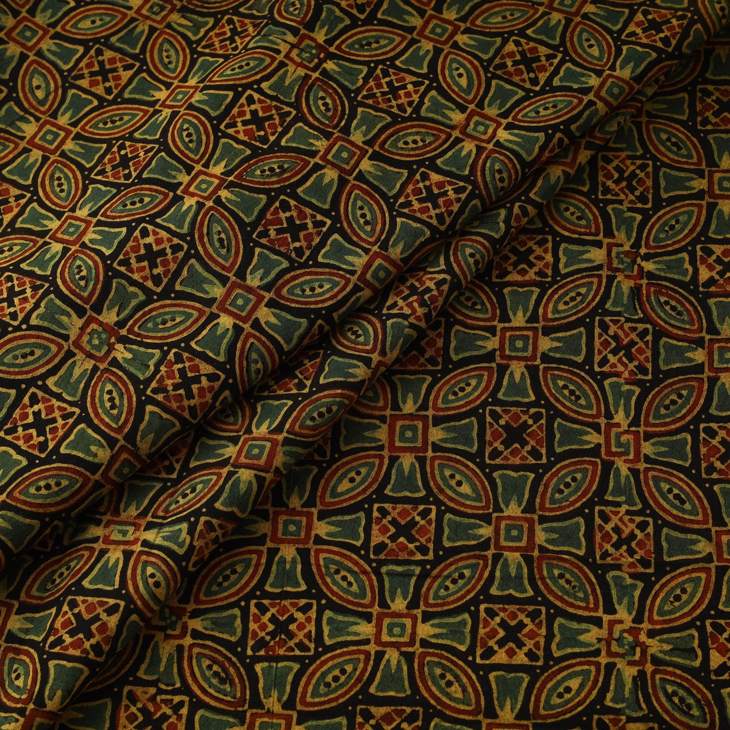 Hand block ajrakh print natural dyed cotton fabric 27