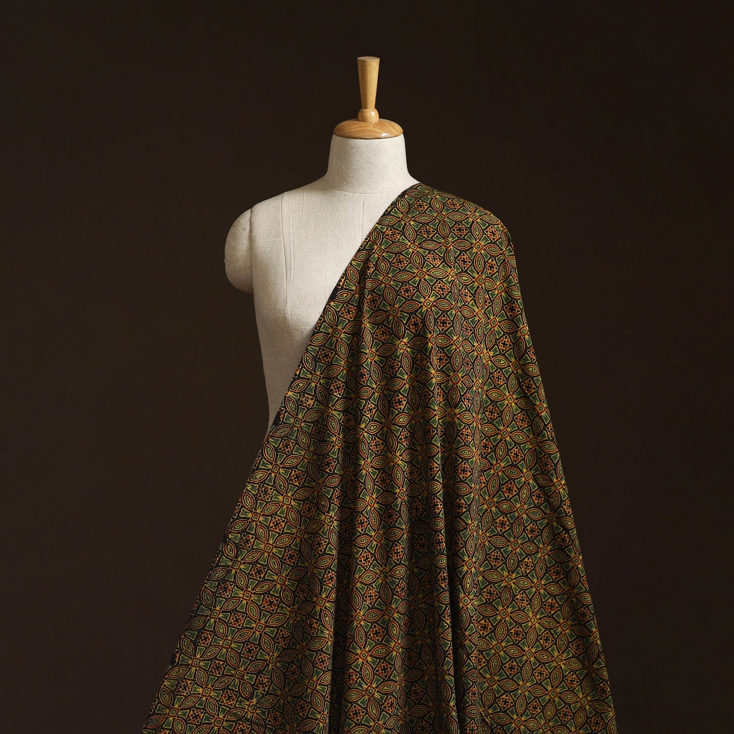 Hand block ajrakh print natural dyed cotton fabric 27