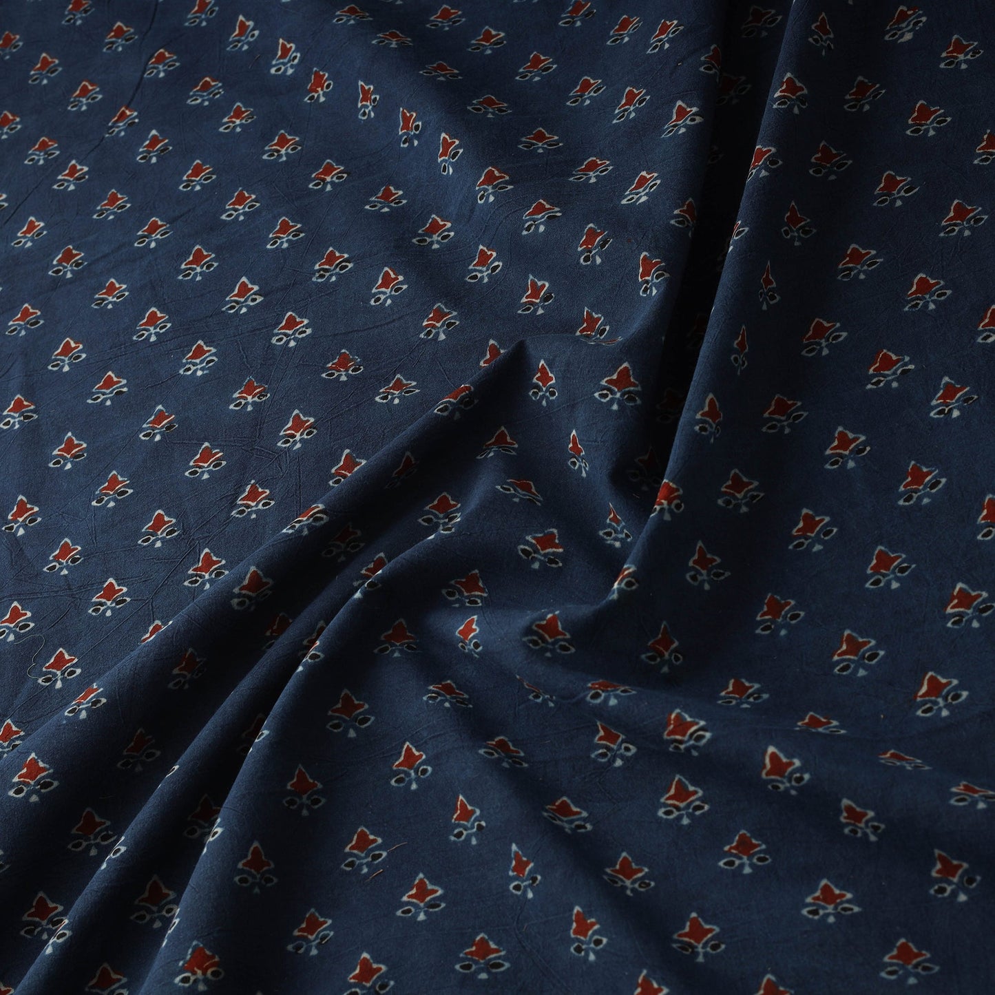 Hand block ajrakh print natural dyed cotton fabric 44