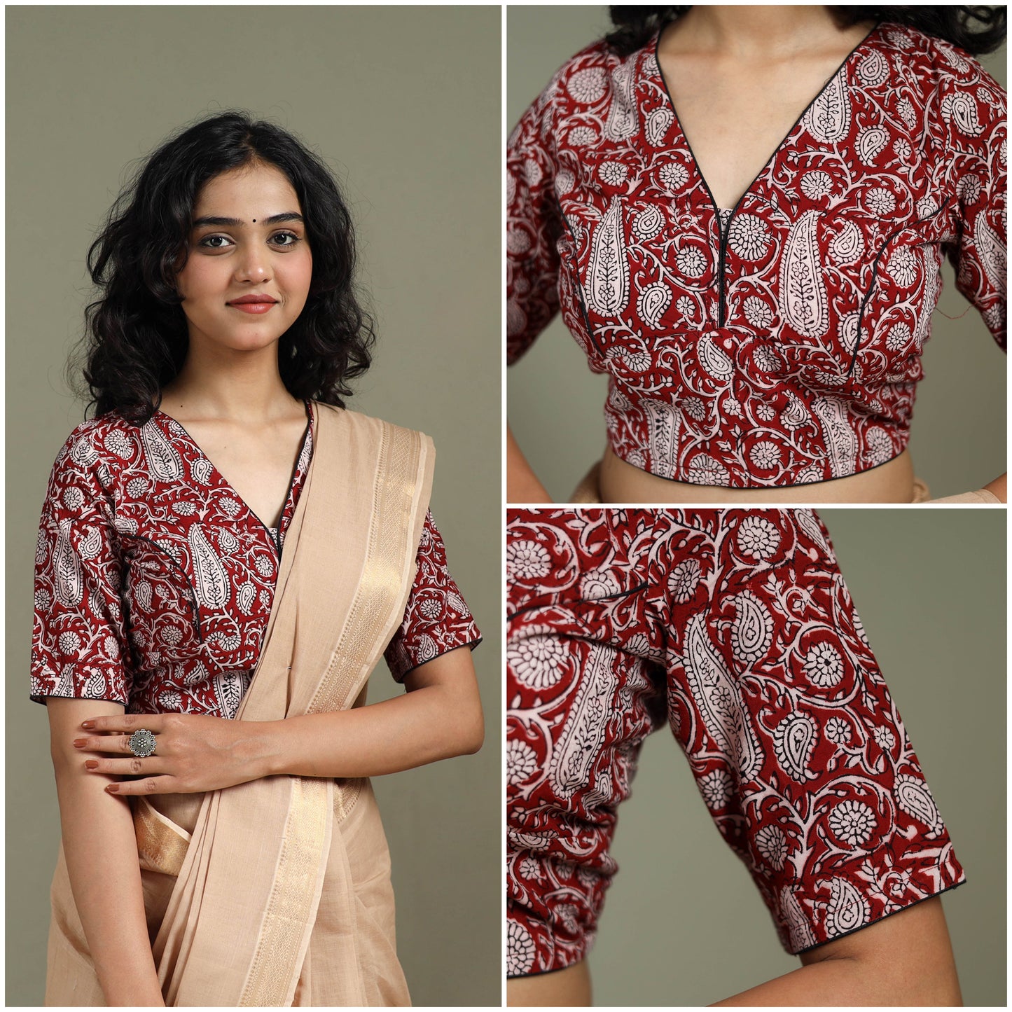 Hand block bagh print natural dyed cotton readymade blouse
