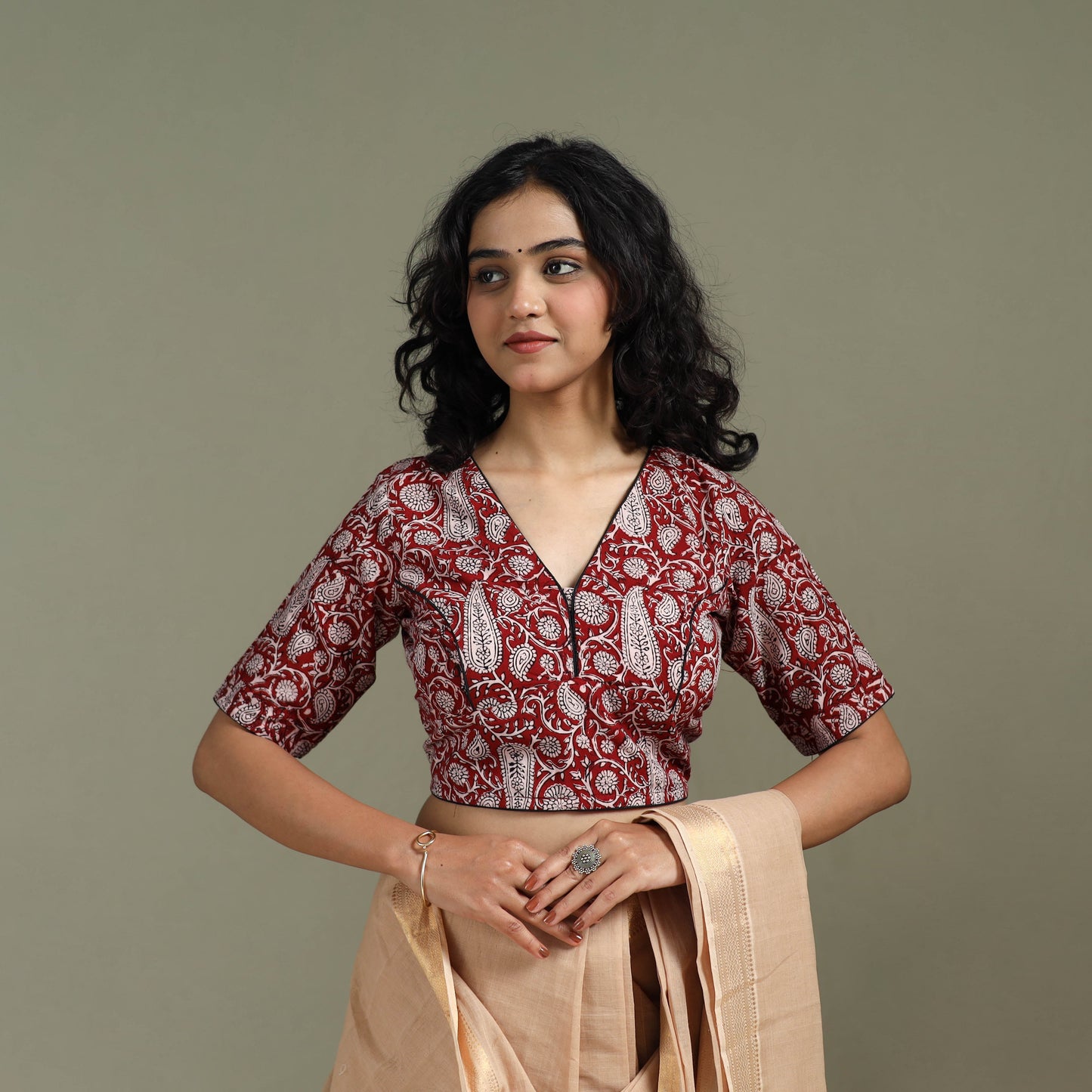 Hand block bagh print natural dyed cotton readymade blouse