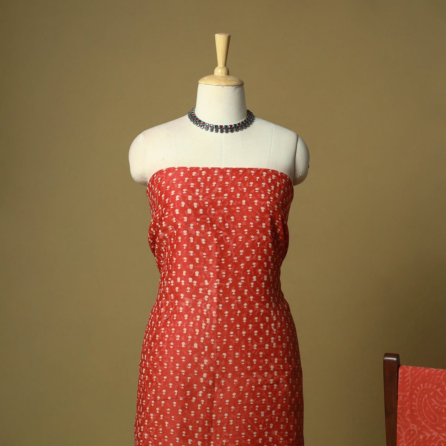 Hand block batik print chanderi silk 3pc unstitched dress