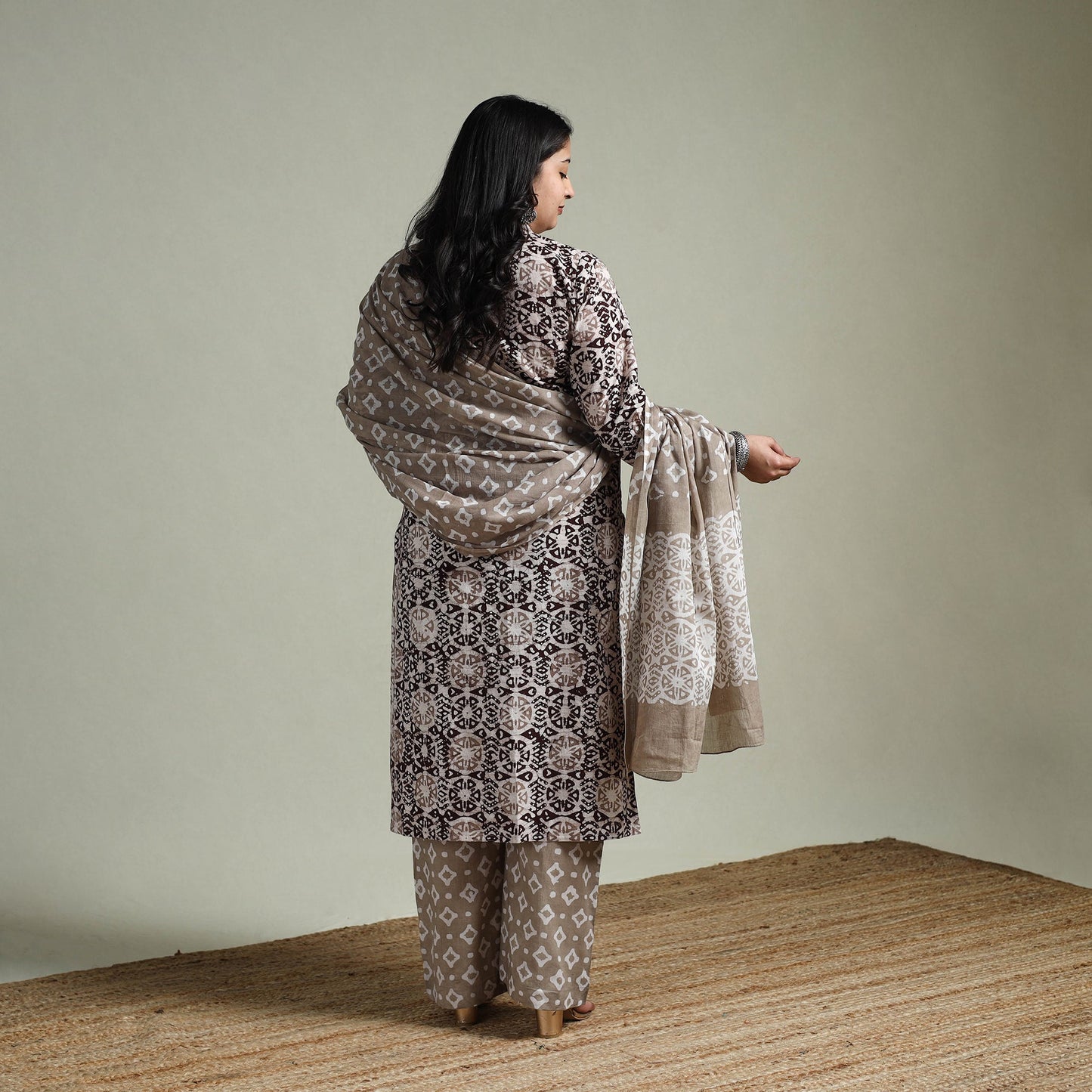 Hand block batik print cotton suit set with dupatta