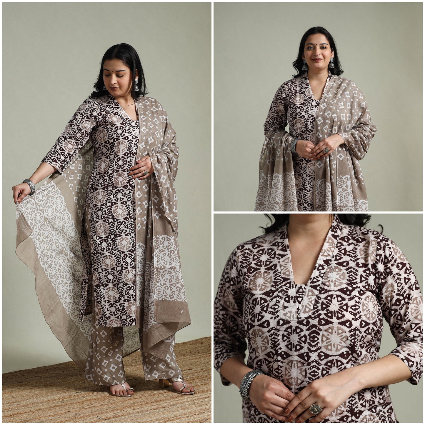 Hand block batik print cotton suit set with dupatta