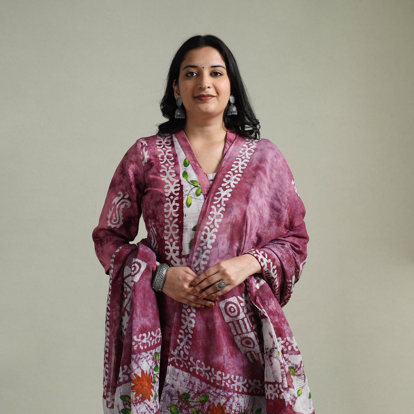 Hand block batik print cotton suit set with dupatta