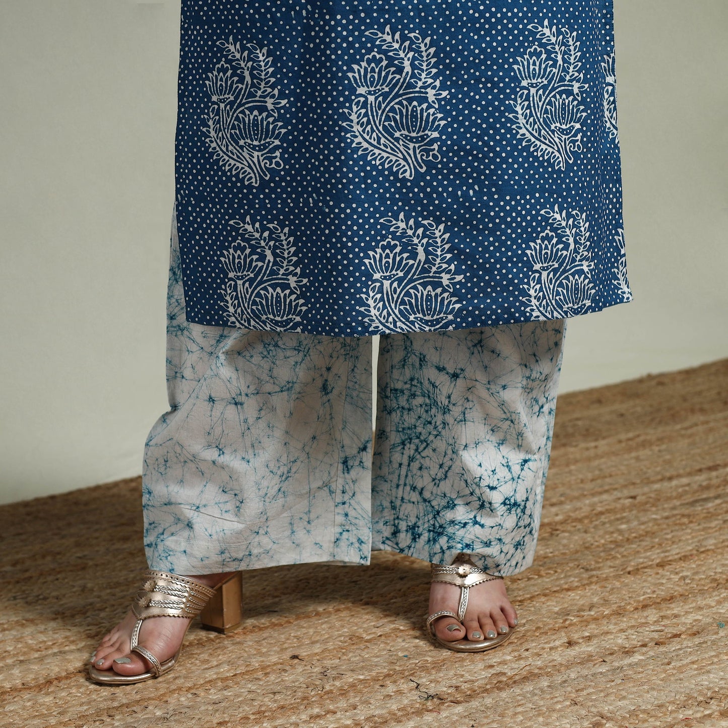 Hand block batik print cotton suit set with dupatta