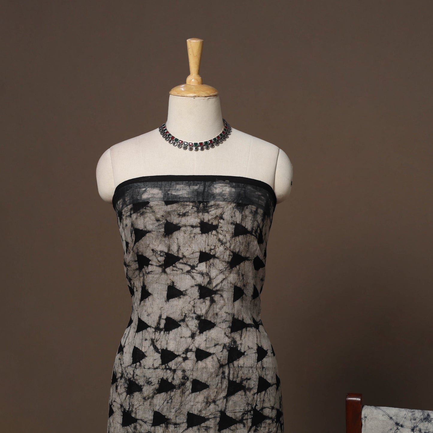 Hand block batik print linen 3pc unstitched dress material