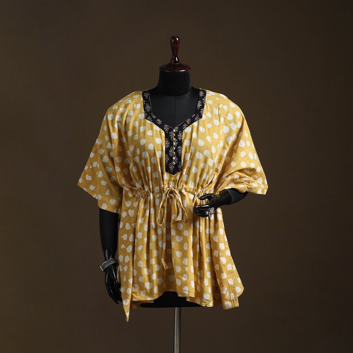 Hand block batik print patchwork cotton kaftan (short) 31