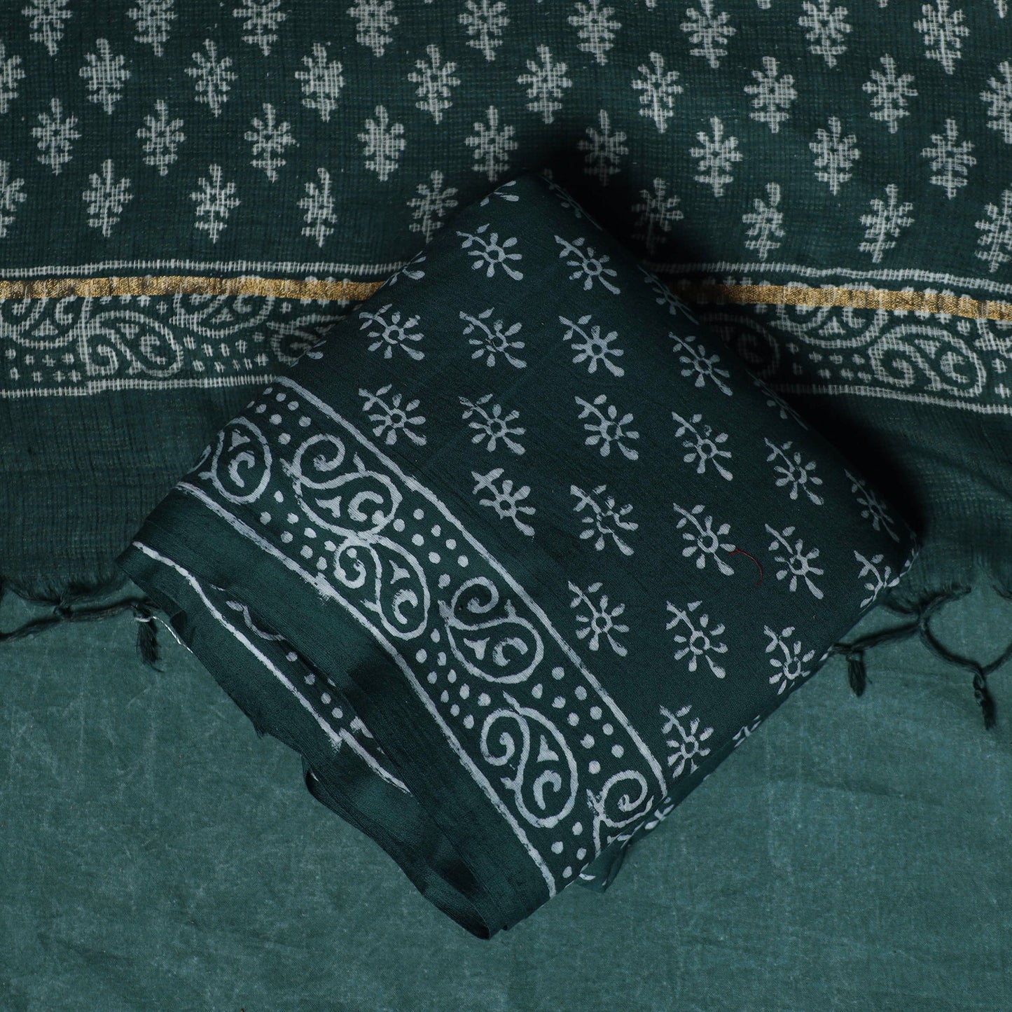 Hand block jaipur print cotton 3pc unstitched dress