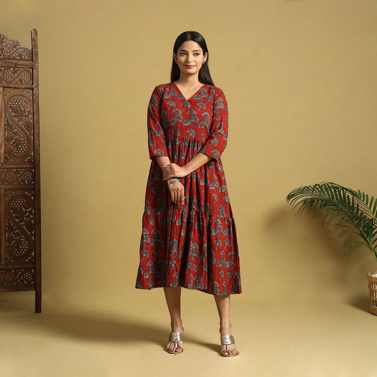 Blue Hand Block Print Cotton Flared Ajrakh Dress