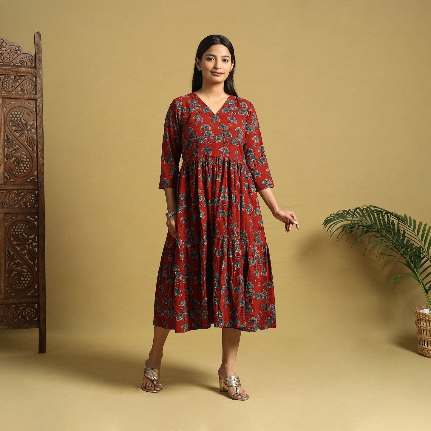 Blue Hand Block Print Cotton Flared Ajrakh Dress