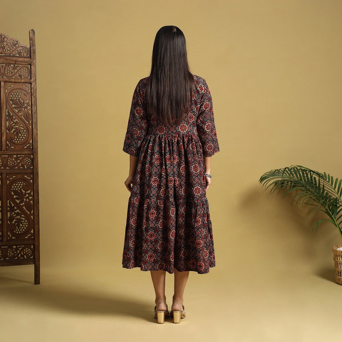 Blue Hand Block Print Cotton Flared Ajrakh Dress