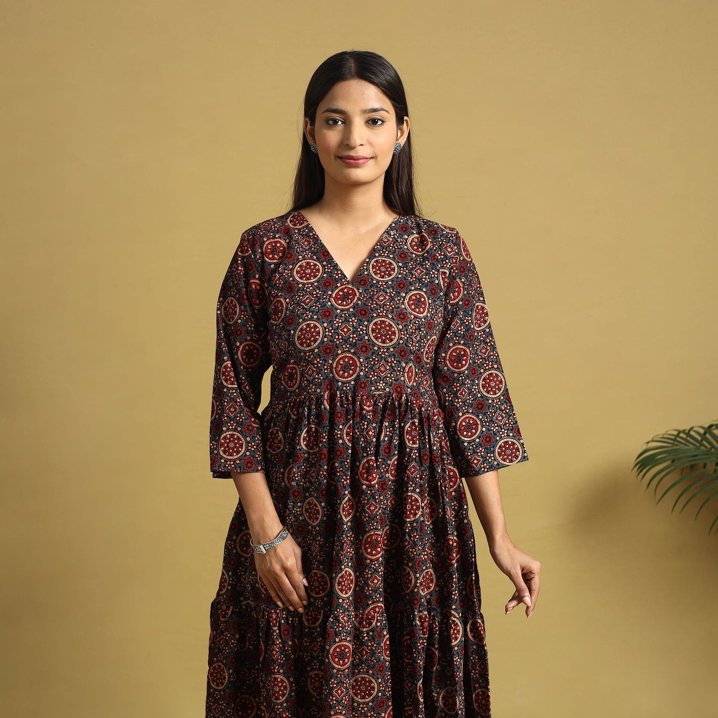 Blue Hand Block Print Cotton Flared Ajrakh Dress