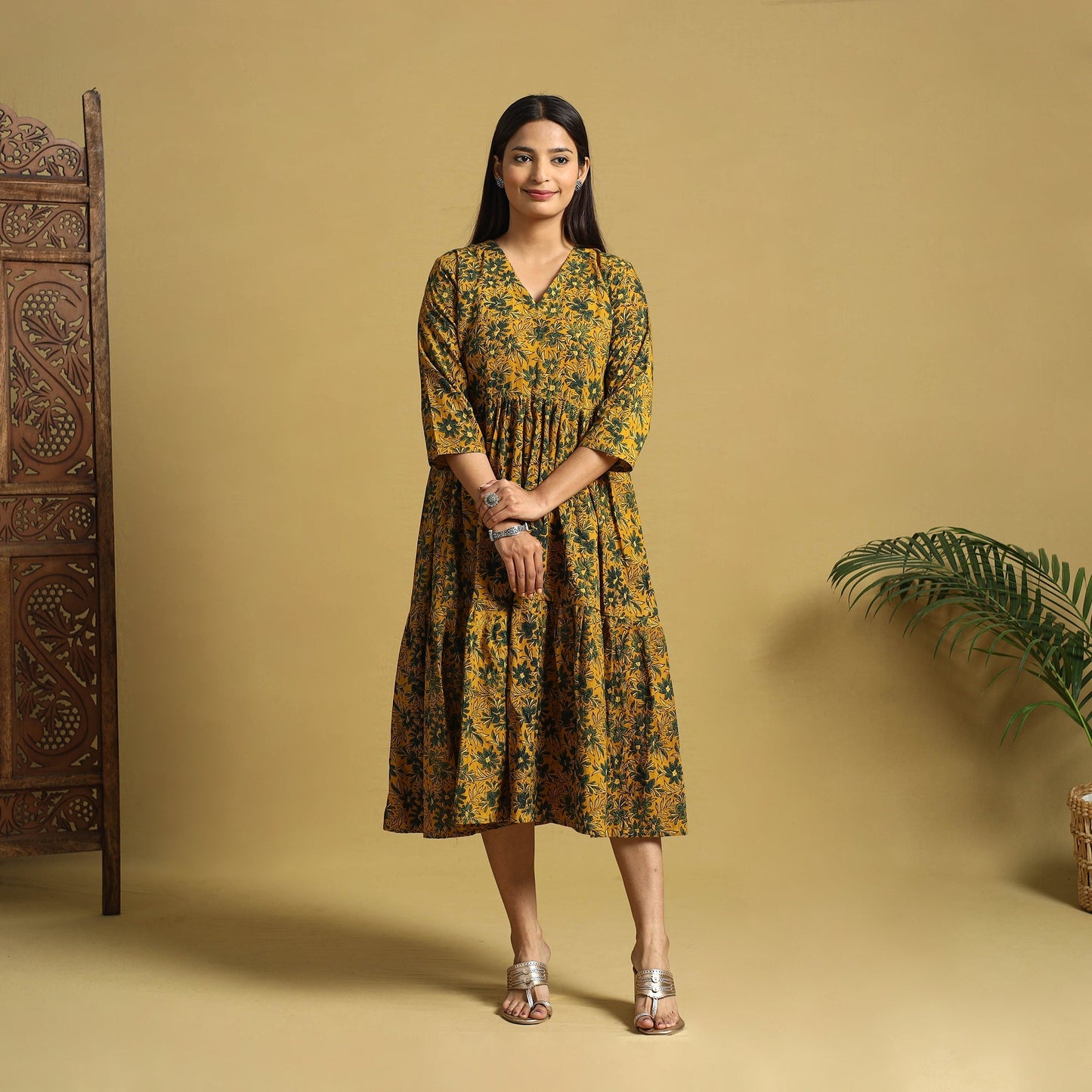 Blue Hand Block Print Cotton Flared Ajrakh Dress