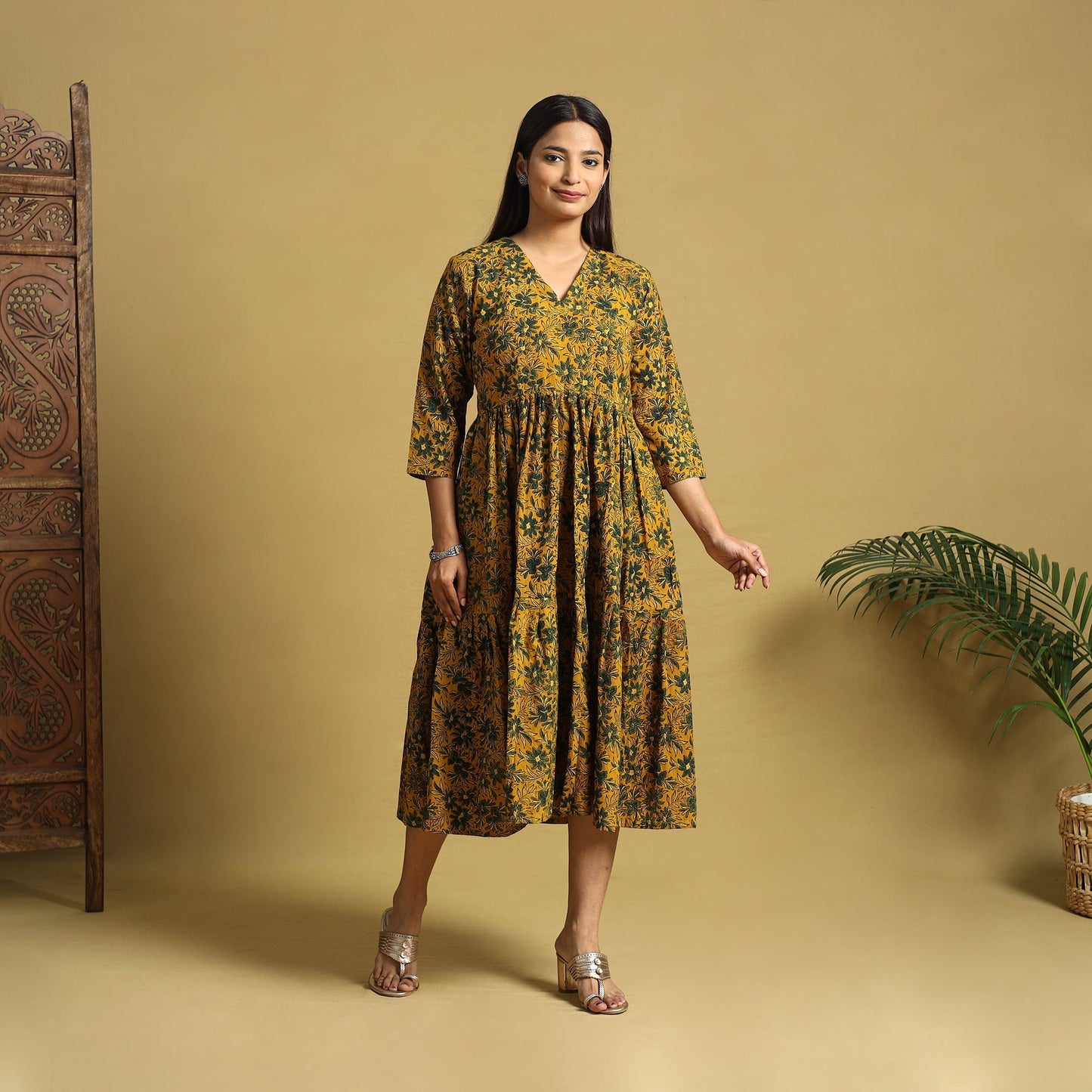 Blue Hand Block Print Cotton Flared Ajrakh Dress