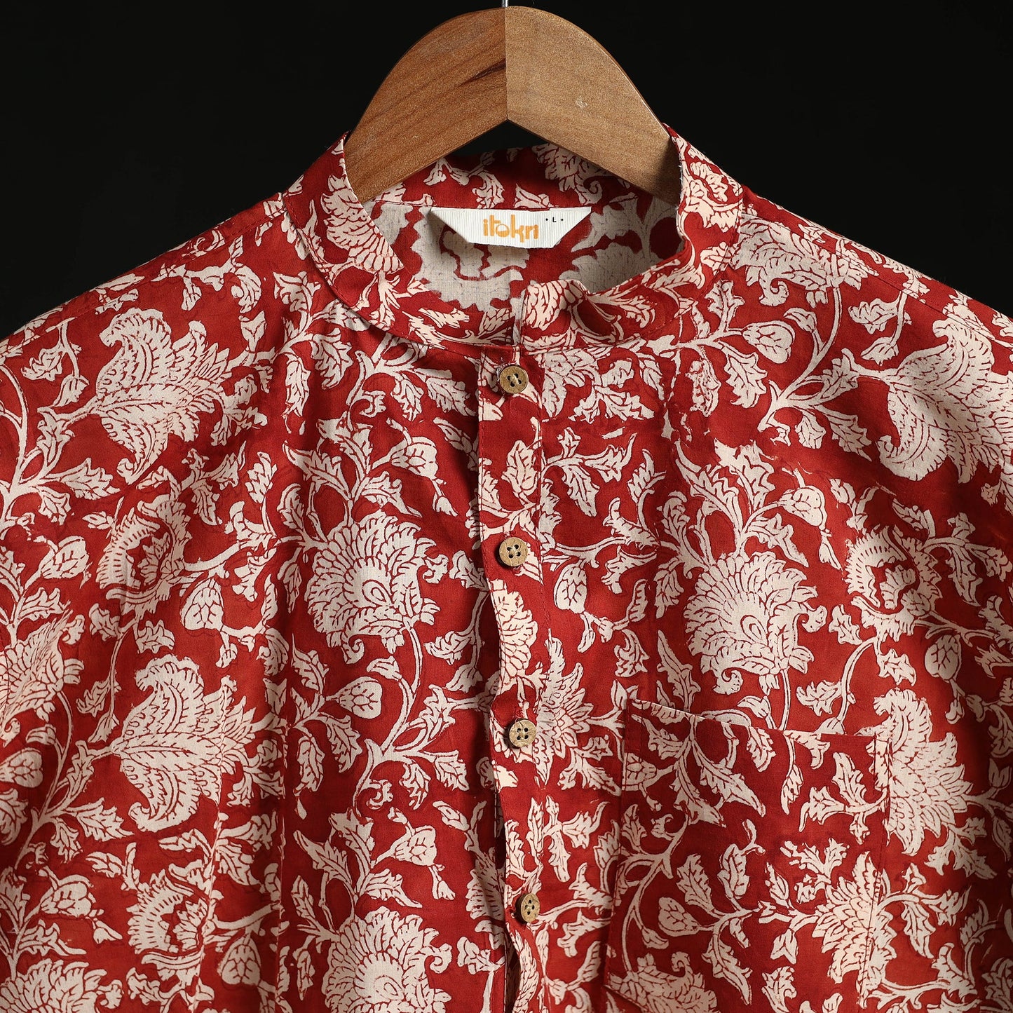 Hand block print natural dyed cotton short bagru kurta