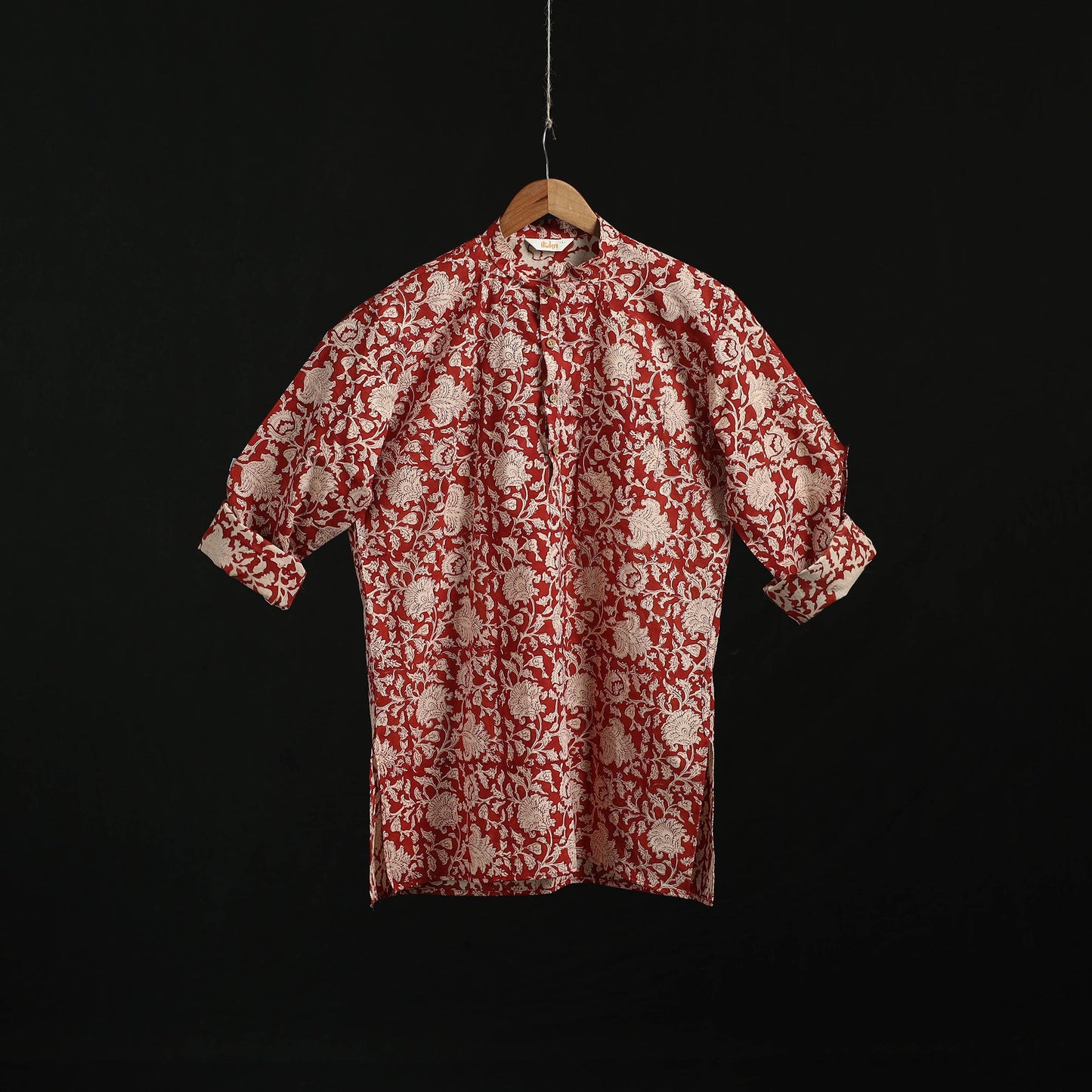 Hand block print natural dyed cotton short bagru kurta