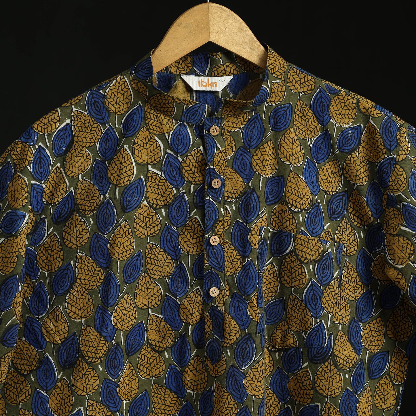 Hand block print natural dyed cotton short bagru kurta