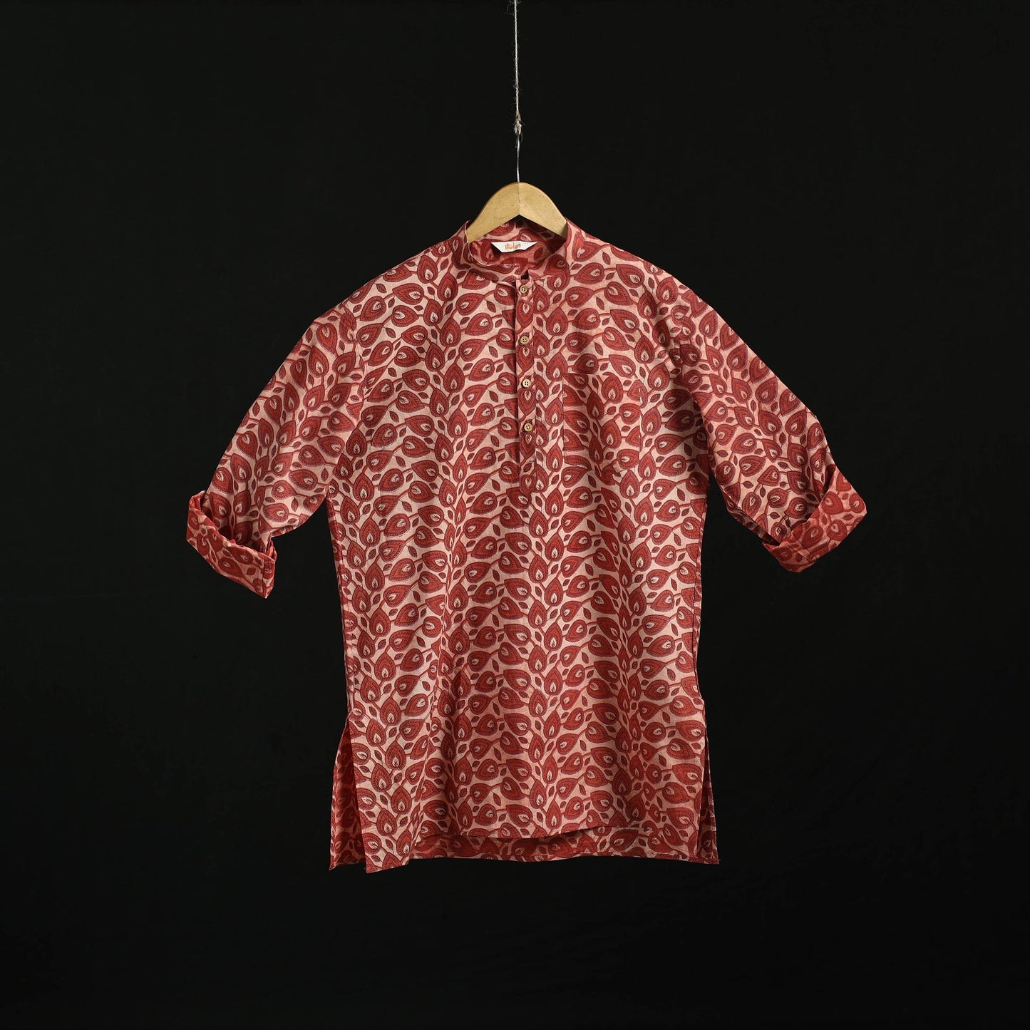 Hand block print natural dyed cotton short bagru kurta