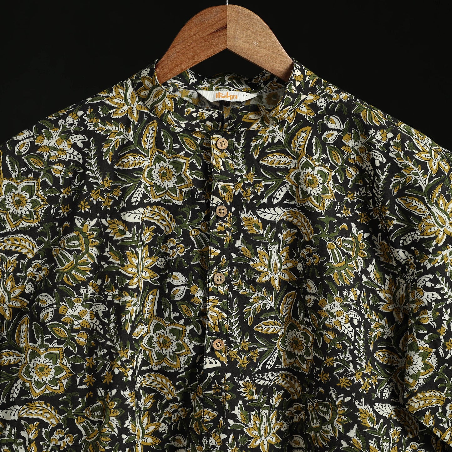 Hand block print natural dyed cotton short bagru kurta