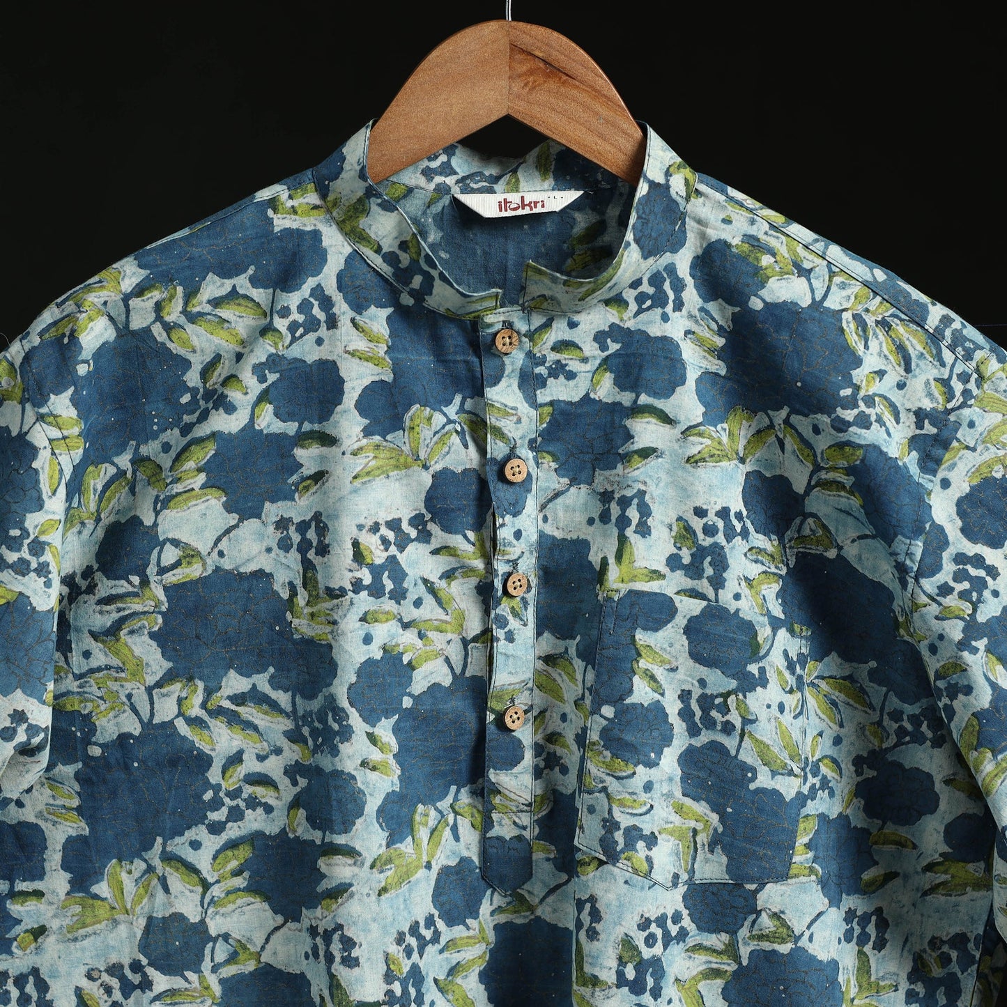 Hand block print natural dyed cotton short bagru kurta