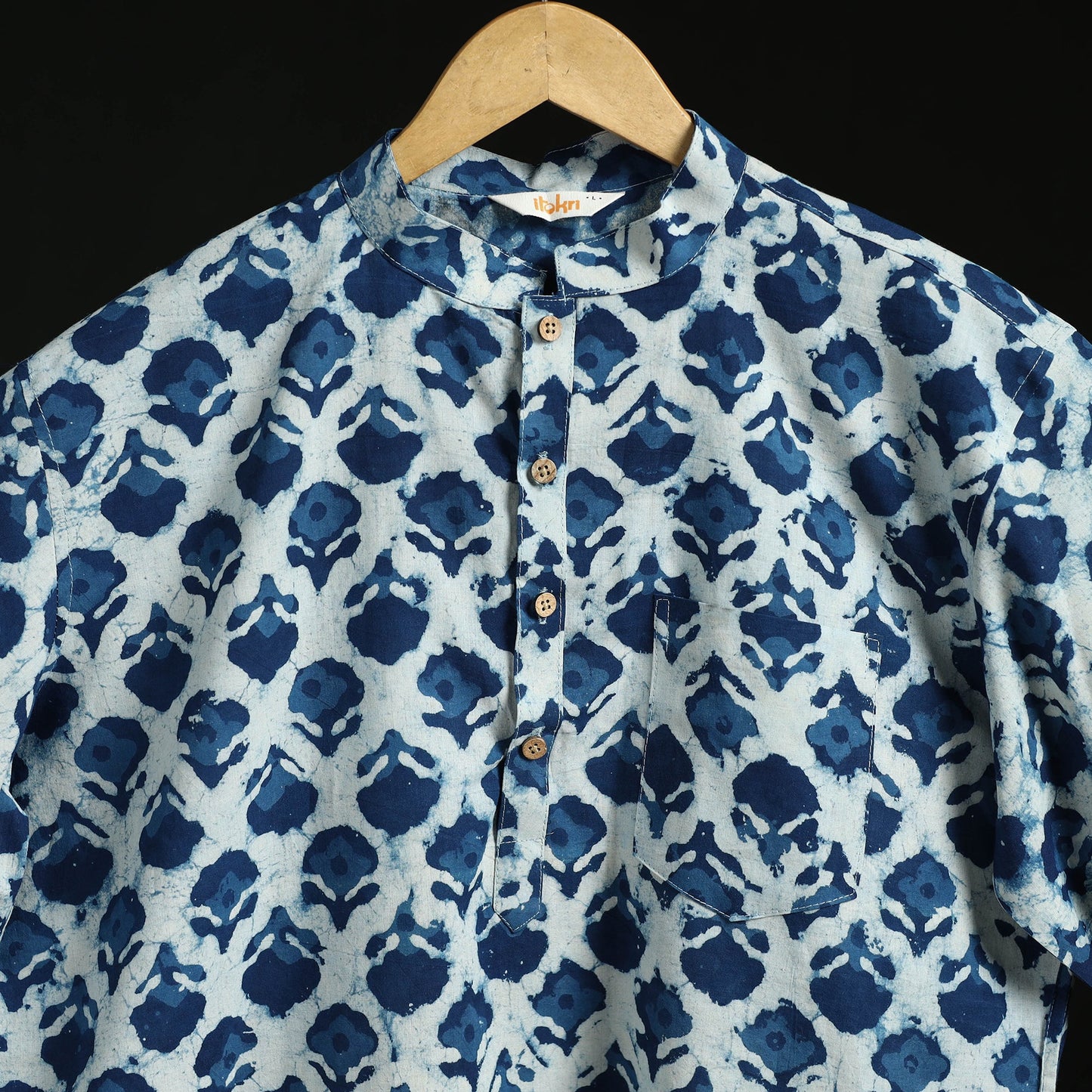 Hand block print natural dyed cotton short bagru kurta