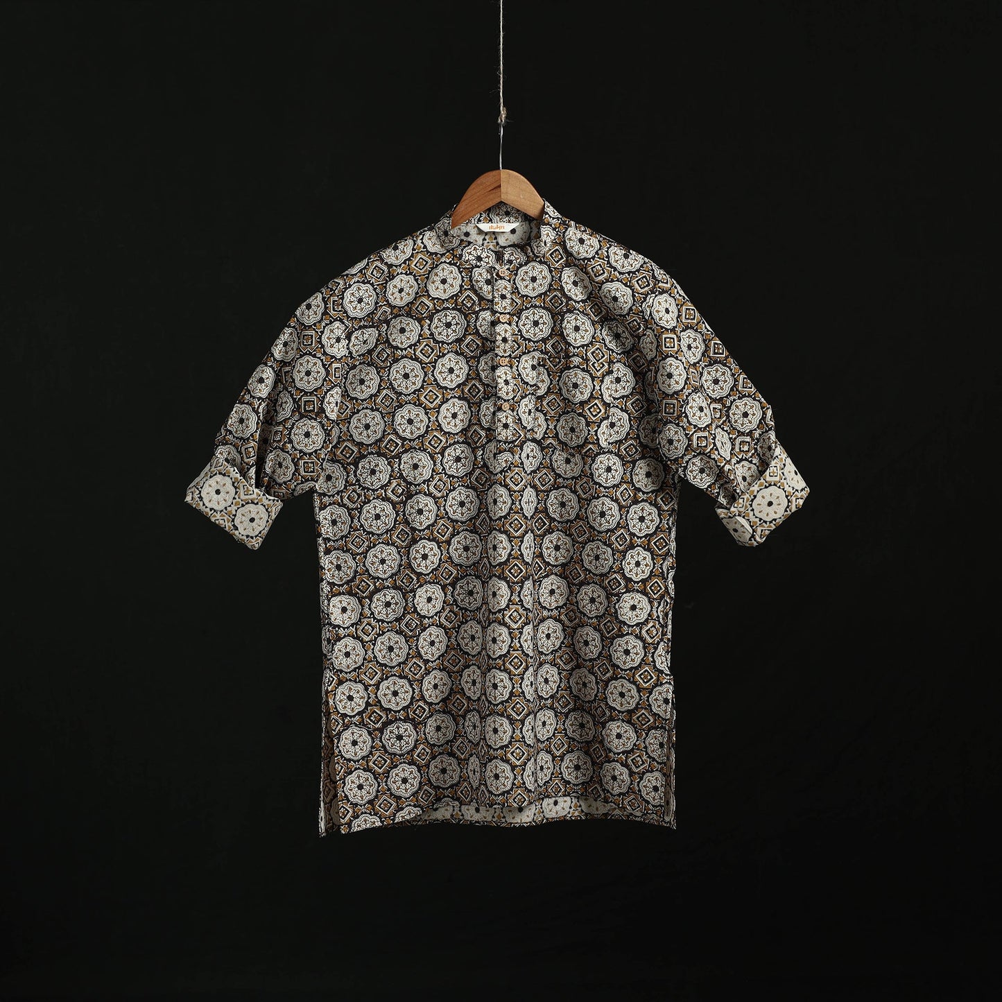 Hand block print natural dyed cotton short bagru kurta