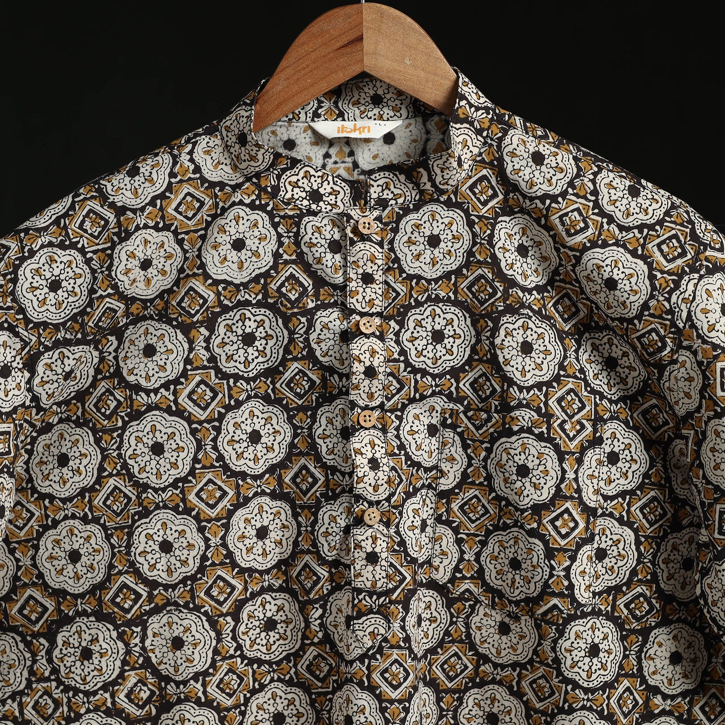 Hand block print natural dyed cotton short bagru kurta