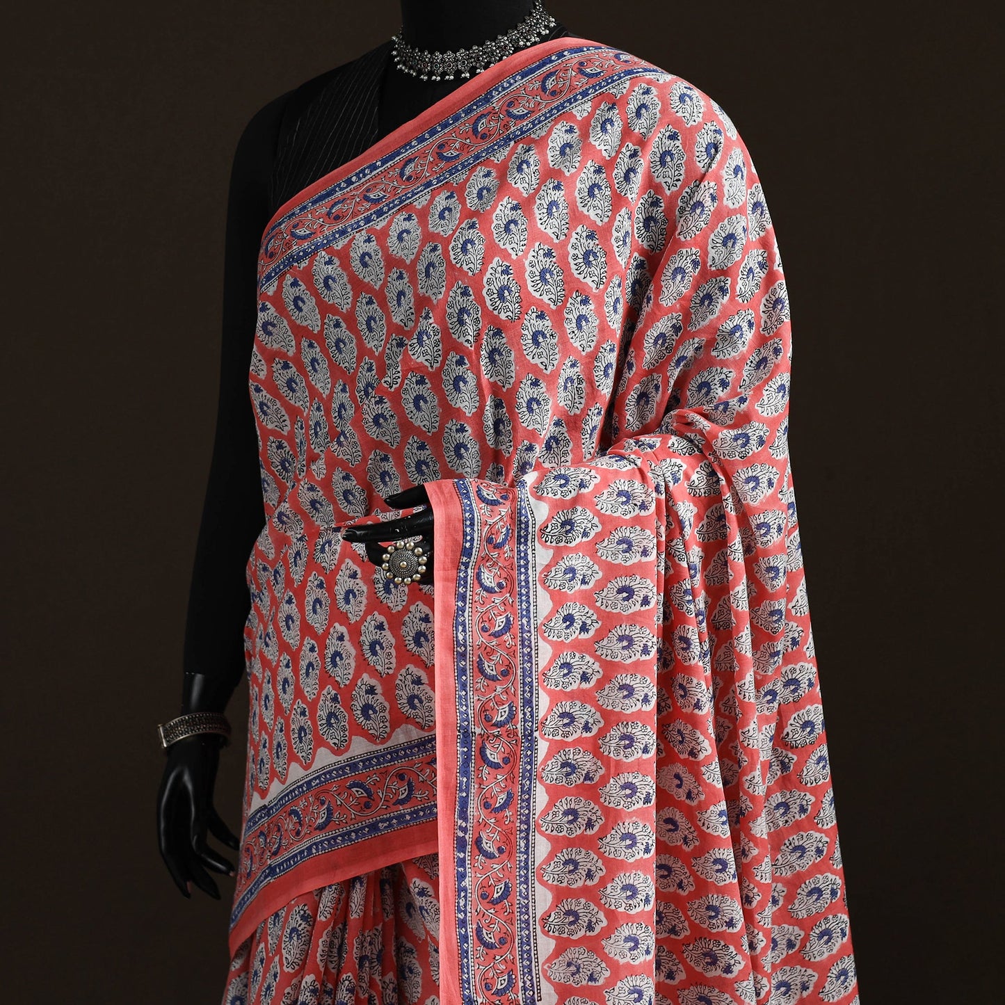 Hand block pure mul cotton sanganeri floral print saree 25