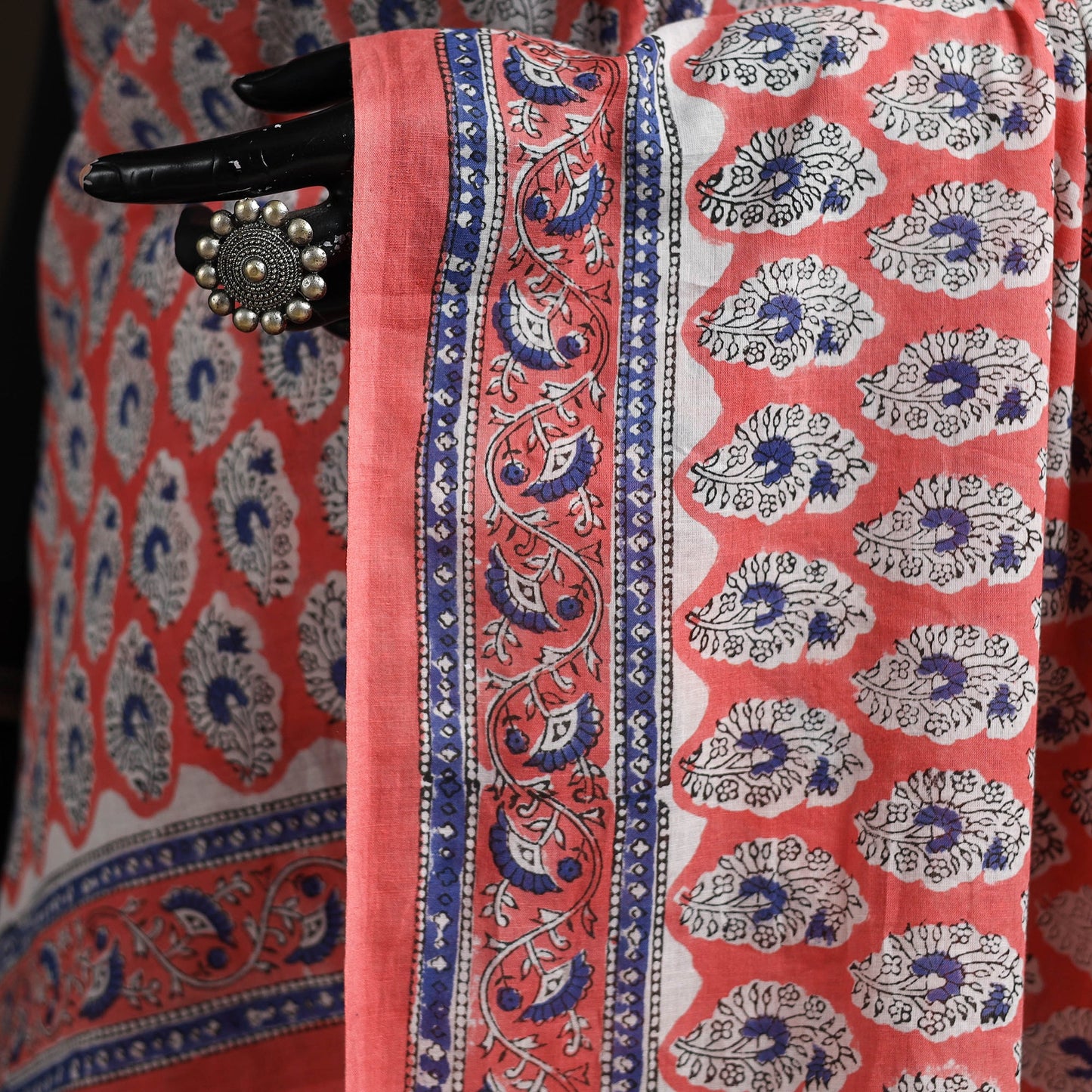 Hand block pure mul cotton sanganeri floral print saree 25