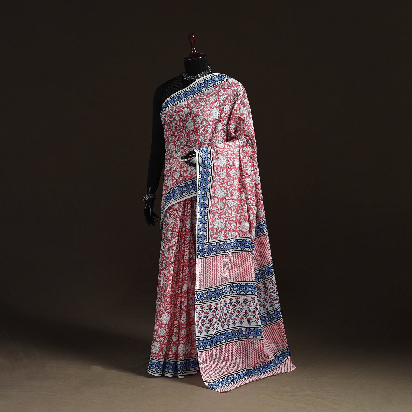 Hand block pure mul cotton sanganeri floral print saree 26