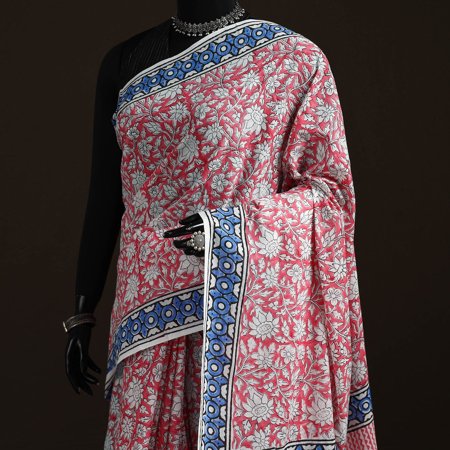 Hand block pure mul cotton sanganeri floral print saree 26