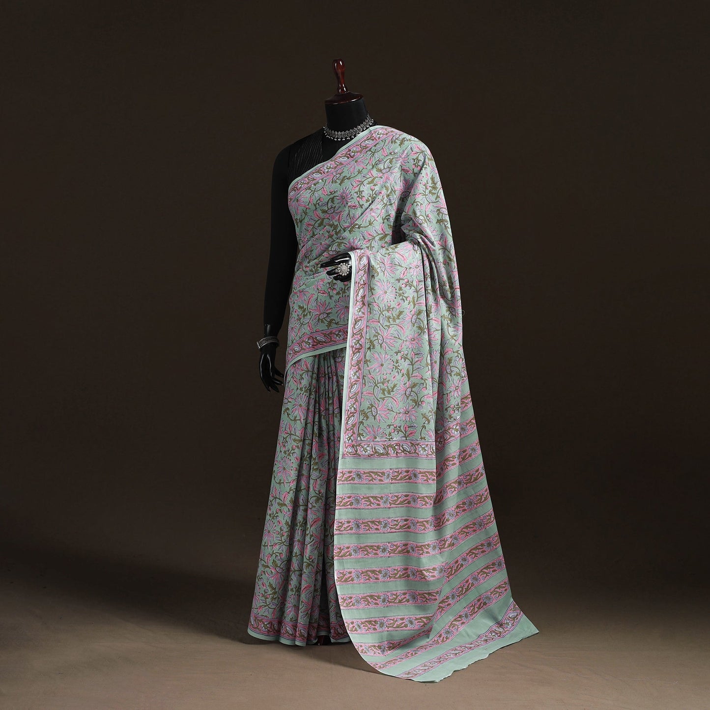 Hand block pure mul cotton sanganeri floral print saree 28