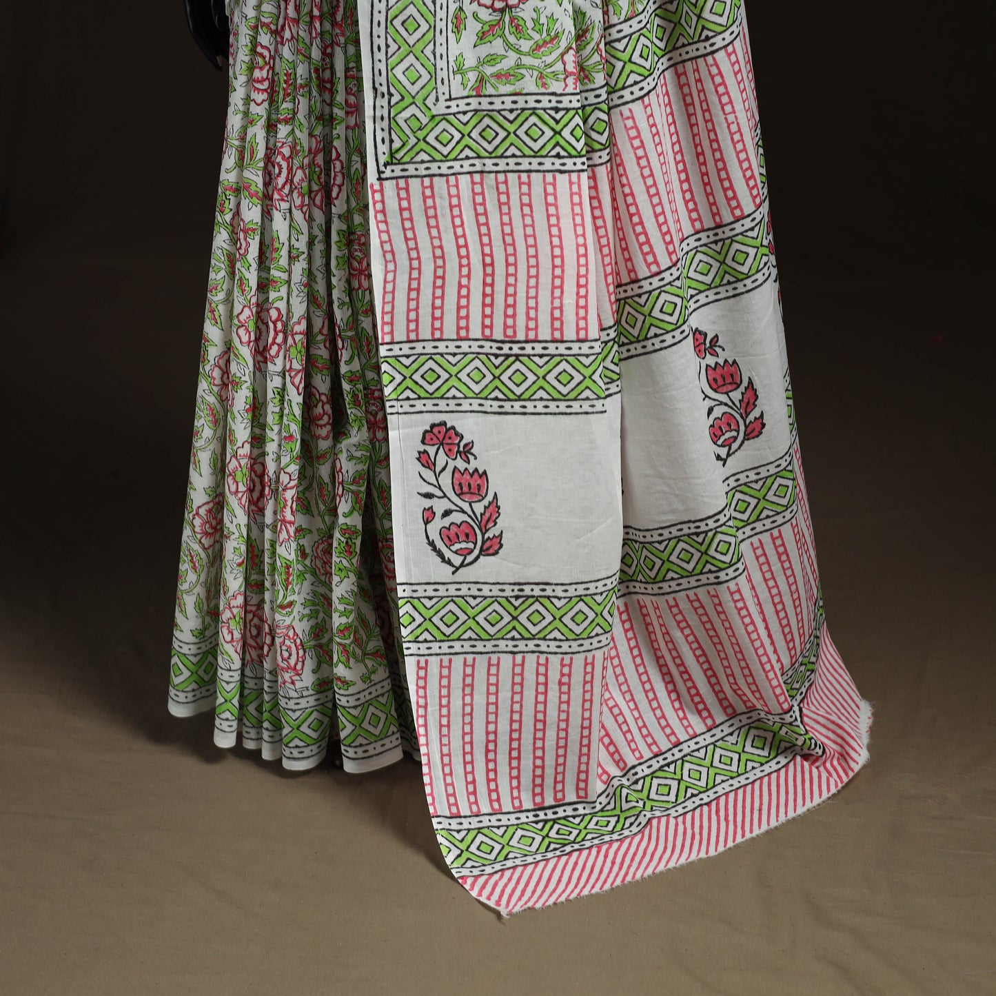 Hand block pure mul cotton sanganeri floral print saree 29