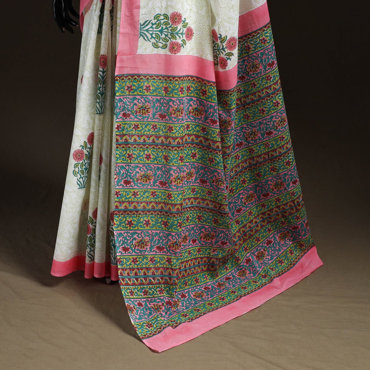 Hand block pure mul cotton sanganeri floral print saree 30