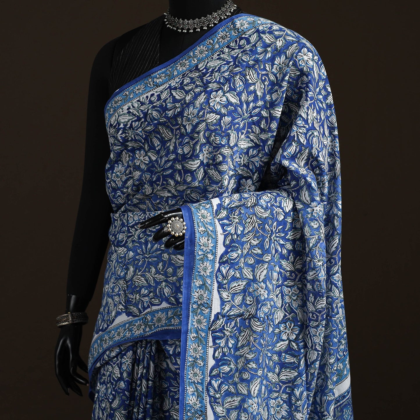 Hand block pure mul cotton sanganeri floral print saree 31
