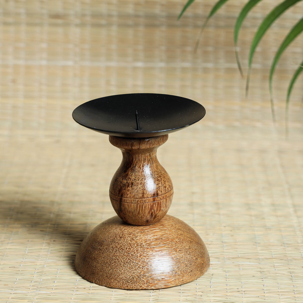 Hand Carved Coconut Wood Kuja Candle Stand