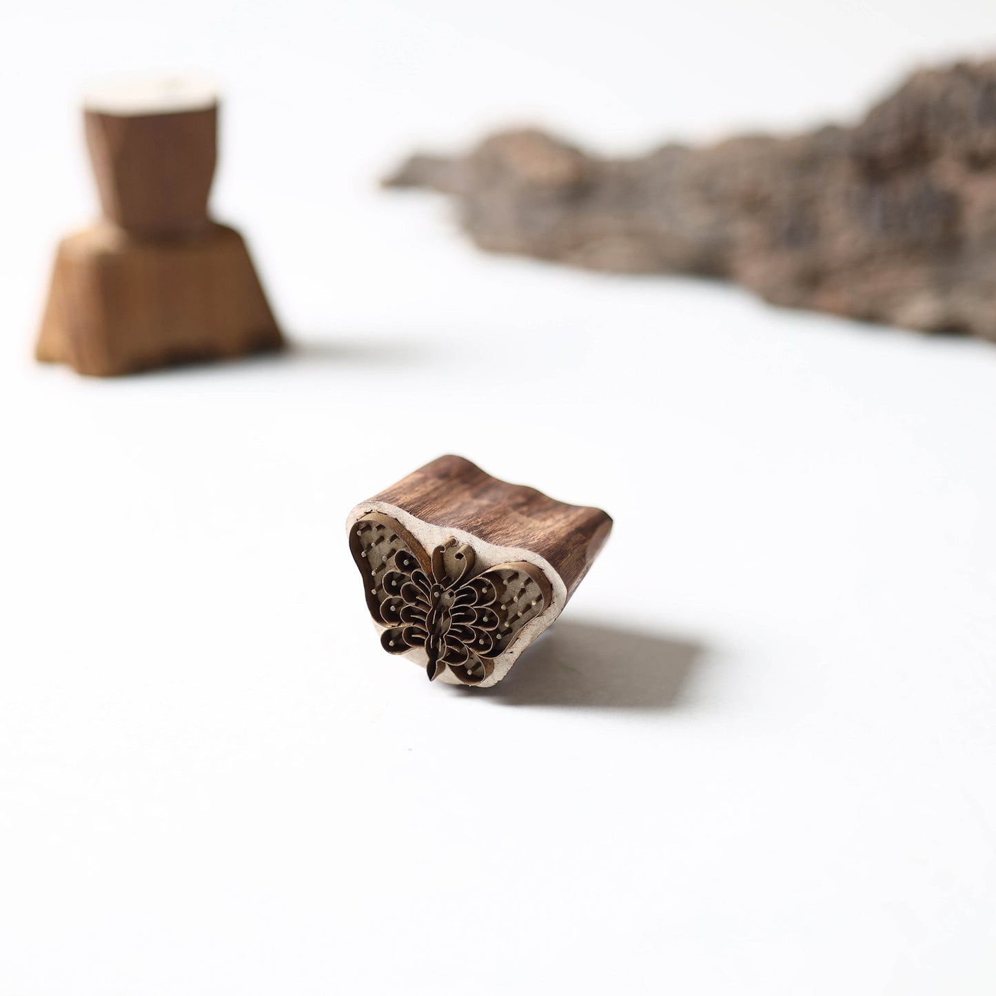 Hand-carved Rohida Wood Brass Block