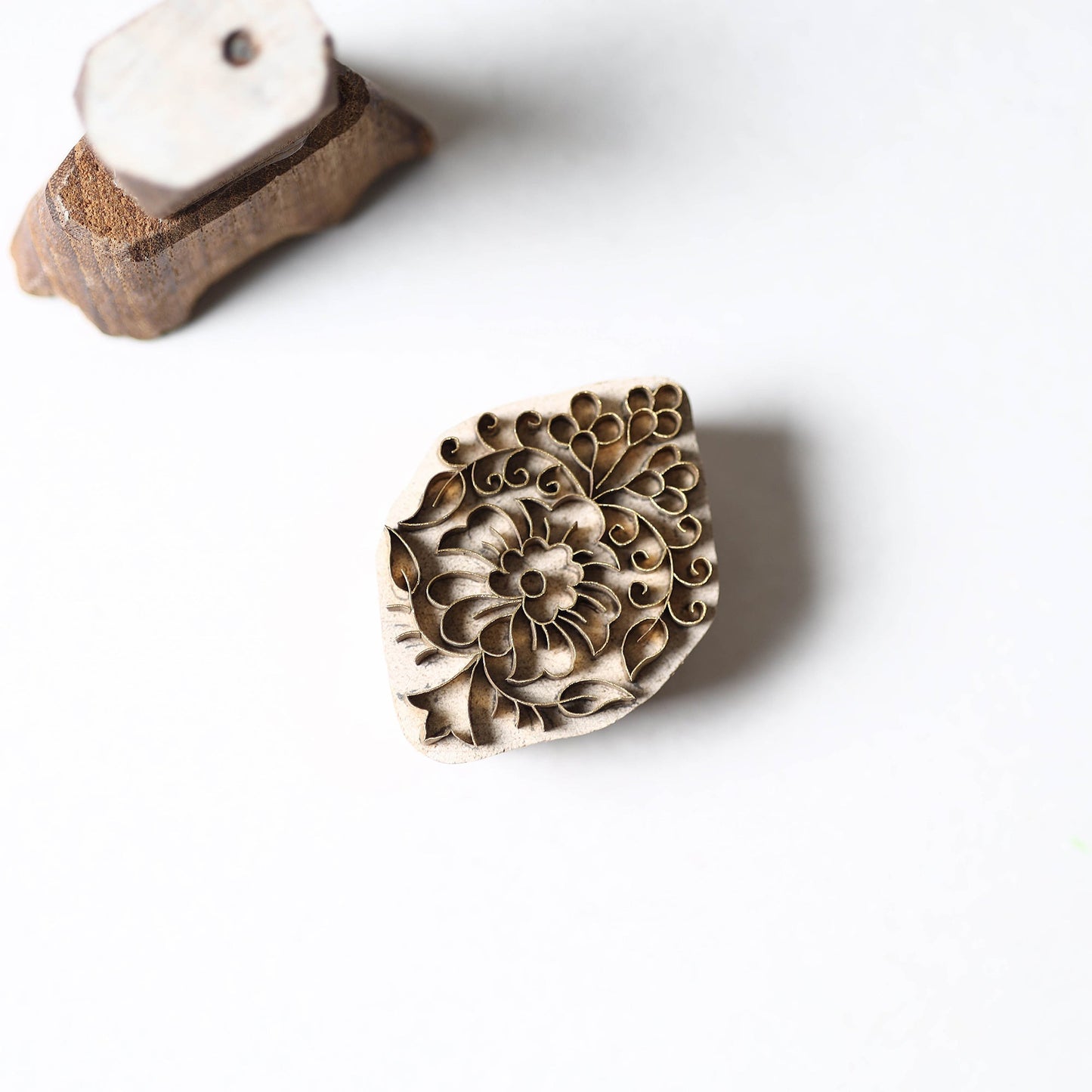 Hand-carved Rohida Wood Brass Block