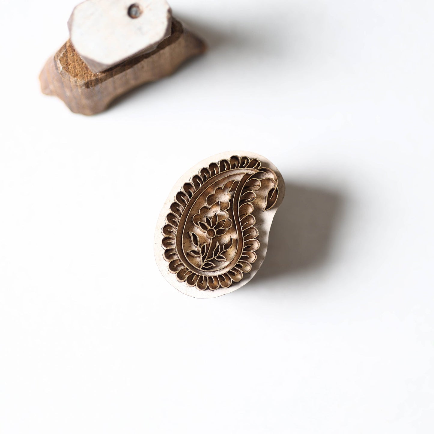 Hand-carved Rohida Wood Brass Block