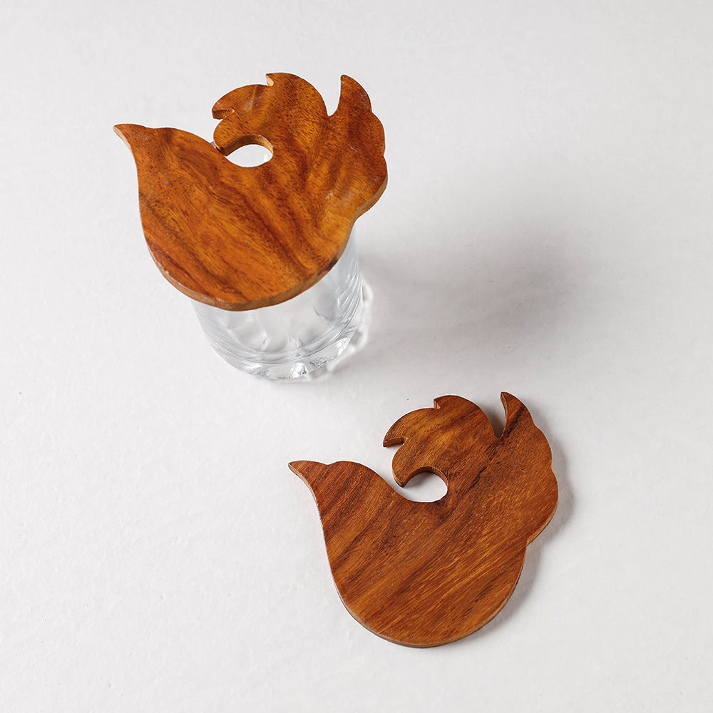 Hand Carved Sheesham Wood Coasters (Set of 2) Online at iTokri.com