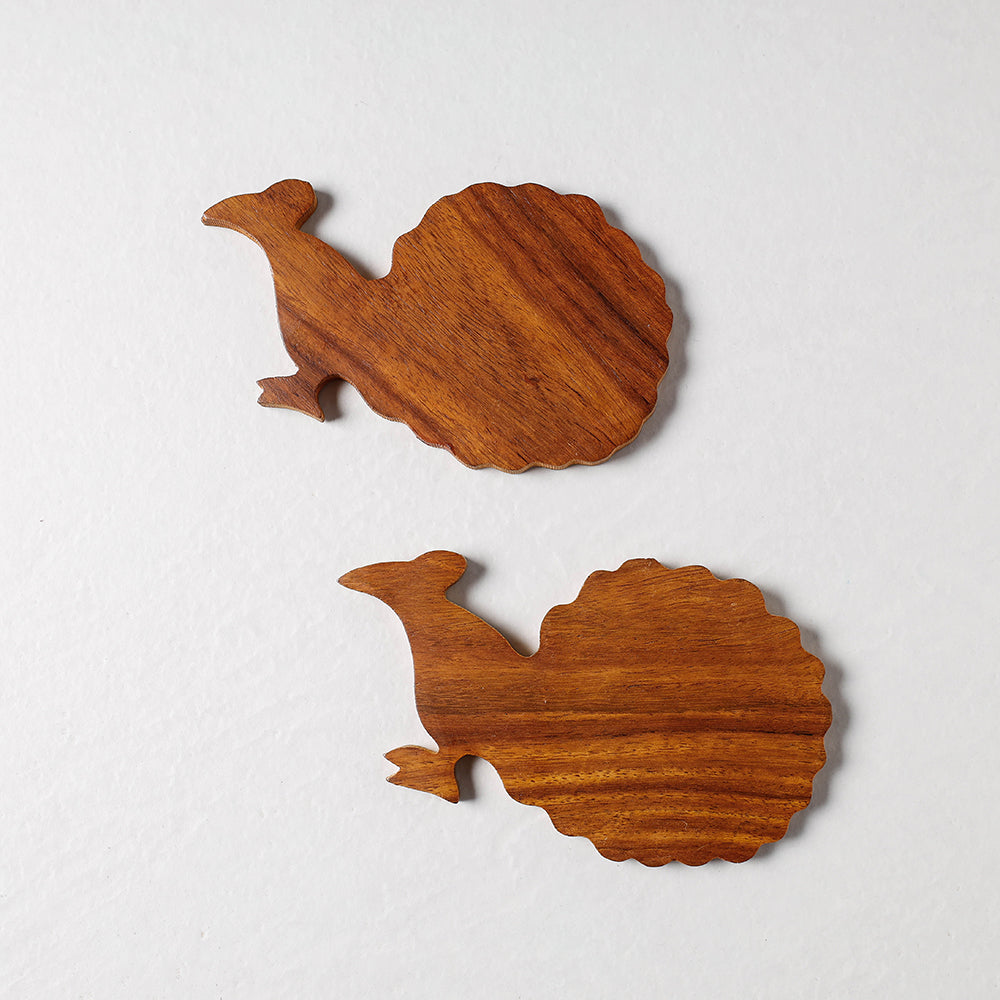 Hand Carved Sheesham Wood Coasters (Set of 2) Online at iTokri.com