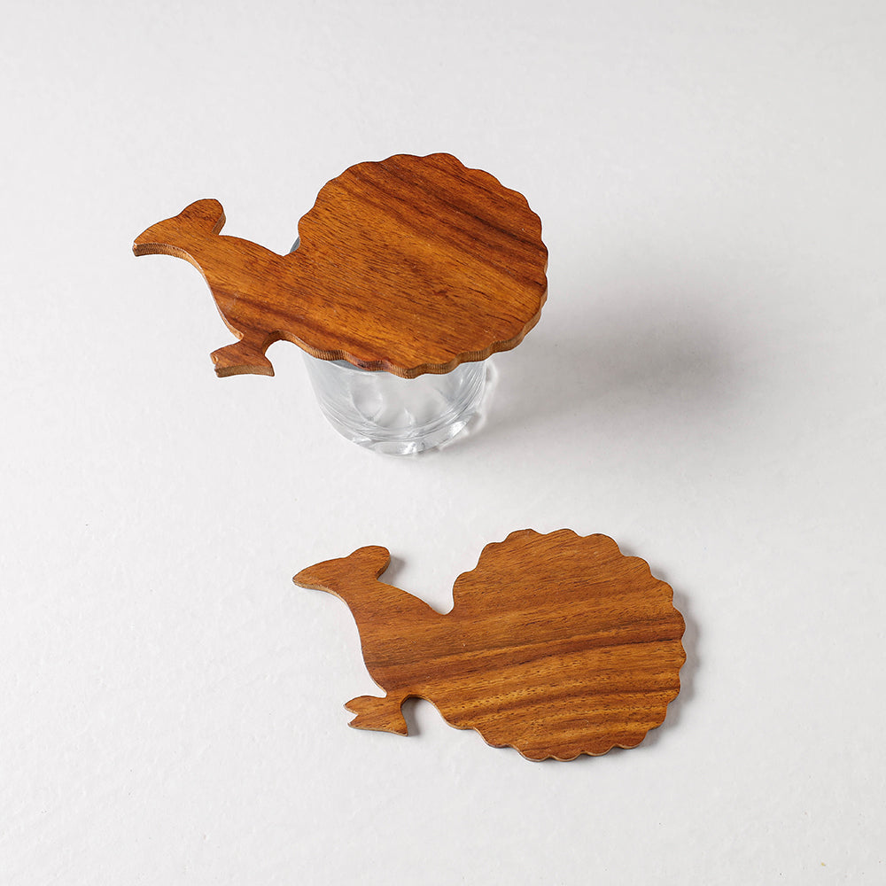 Hand Carved Sheesham Wood Coasters (Set of 2) Online at iTokri.com