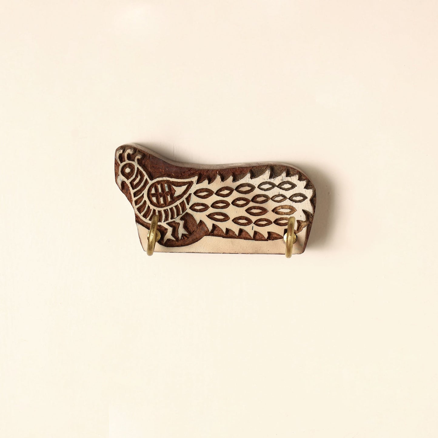 Hand Carved Sheesham Wood Block Key Hanger ( 2 pegs) Online in India l iTokri.com