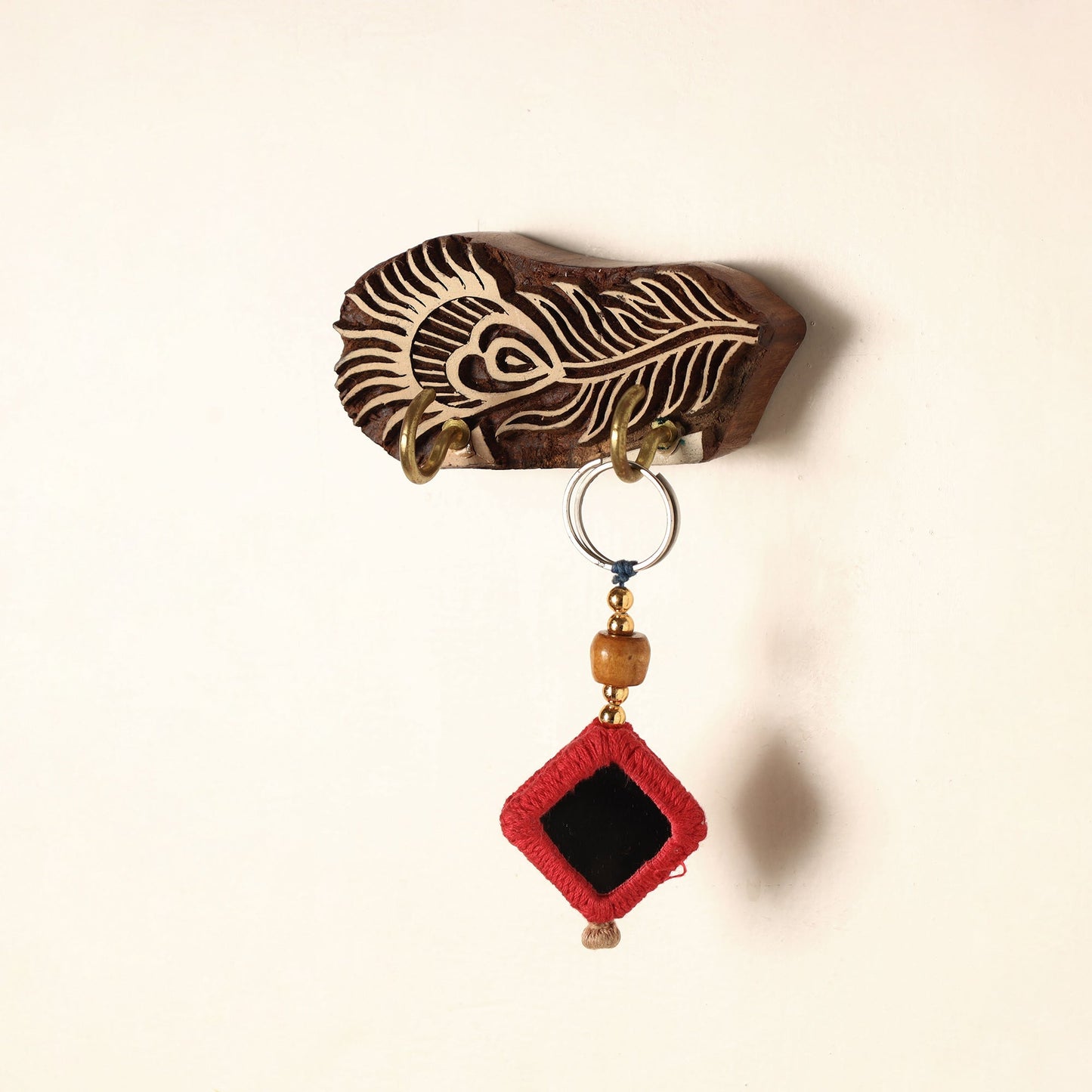 Hand Carved Sheesham Wood Block Key Hanger ( 2 pegs) Online in India l iTokri.com