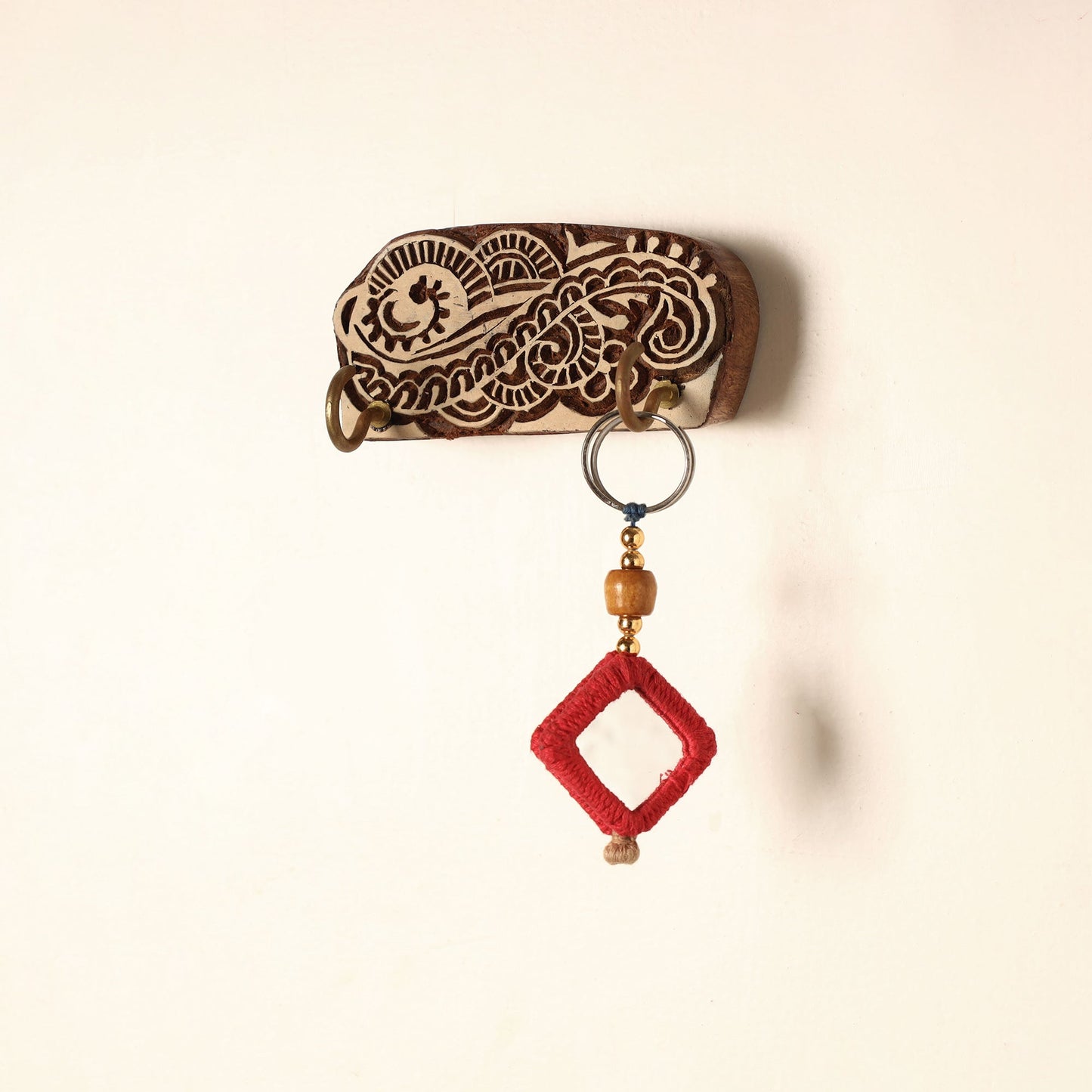 Hand Carved Sheesham Wood Block Key Hanger ( 2 pegs) Online in India l iTokri.com