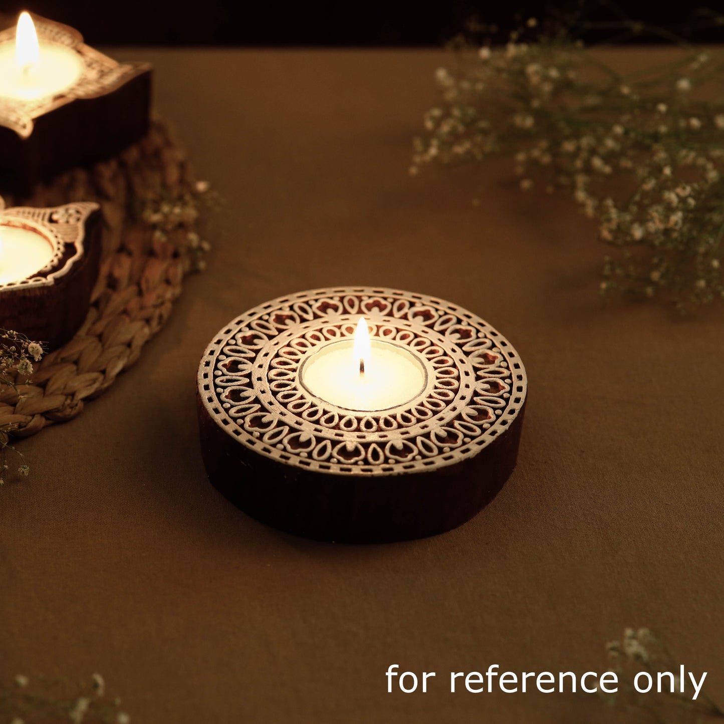 Hand Carved Sheesham Wood Block Tealight Candle Holder Online at iTokri.com
